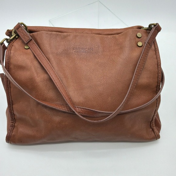 AMERICAN LEATHER CO Brown Genuine Leather Handbag Lenox Triple Entry Satchel - Picture 2 of 12